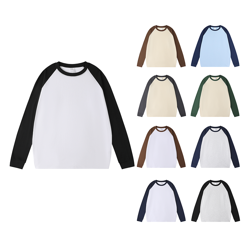 2025秋冬情侣款长袖T恤260克纯棉100%【多色拼接宽松款】