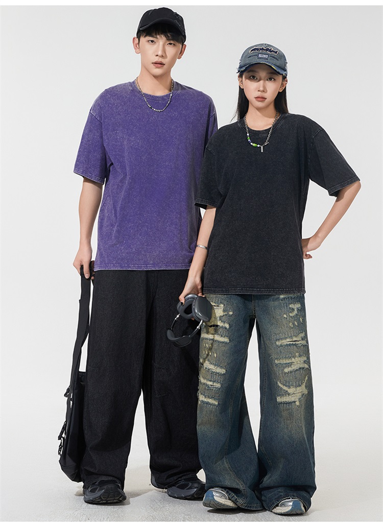 2025夏季情侣T恤230克精梳纯棉100%【水洗风格落肩款】