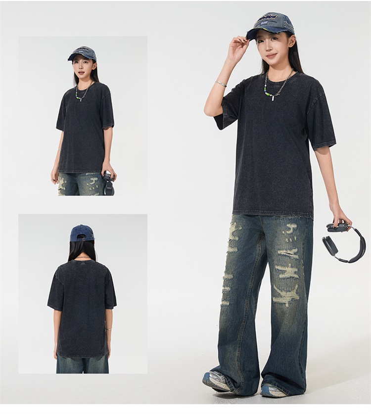 2025夏季情侣T恤230克精梳纯棉100%【水洗风格落肩款】