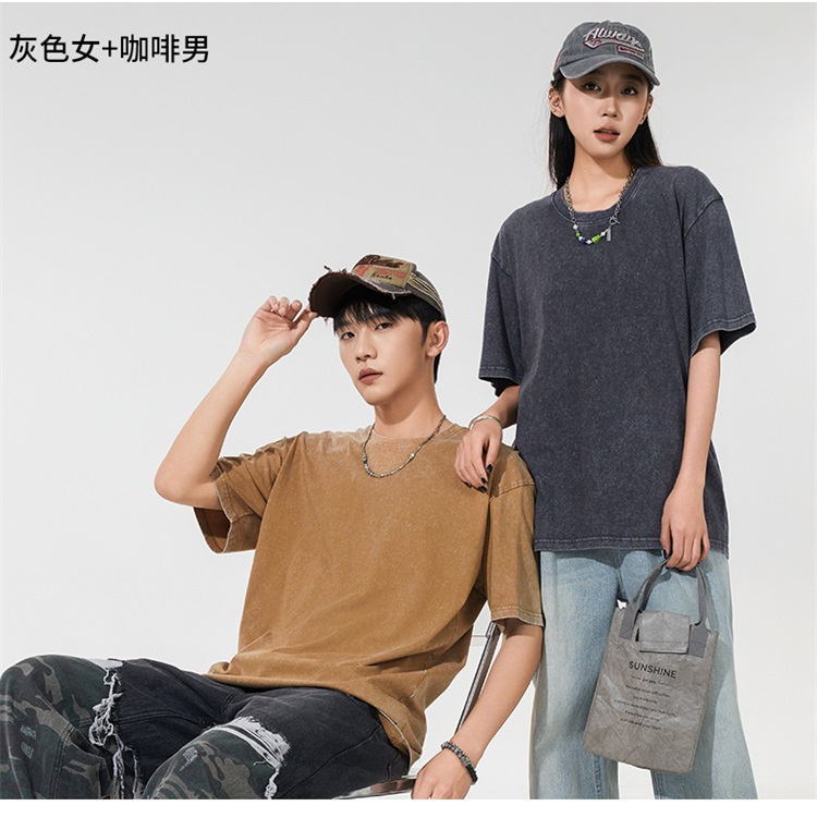 2025夏季情侣T恤230克精梳纯棉100%【水洗风格落肩款】