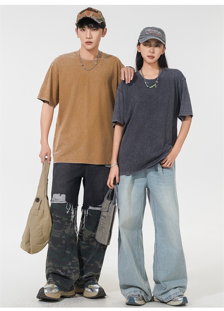 2025夏季情侣T恤230克精梳纯棉100%【水洗风格落肩款】