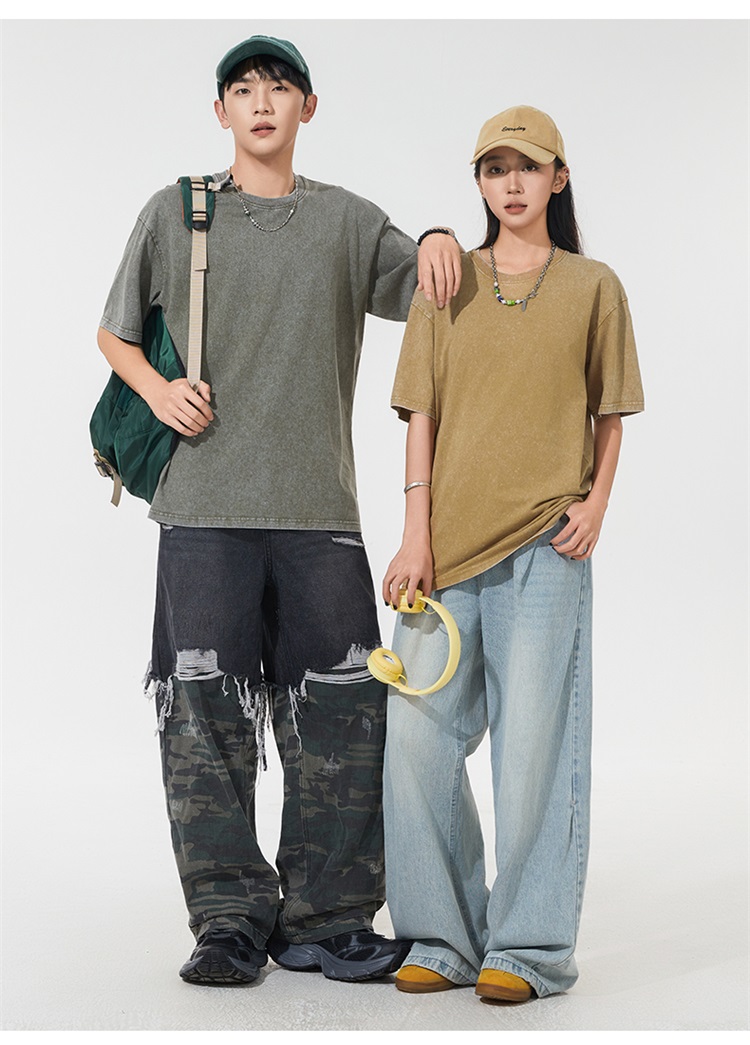 2025夏季情侣T恤230克精梳纯棉100%【水洗风格落肩款】