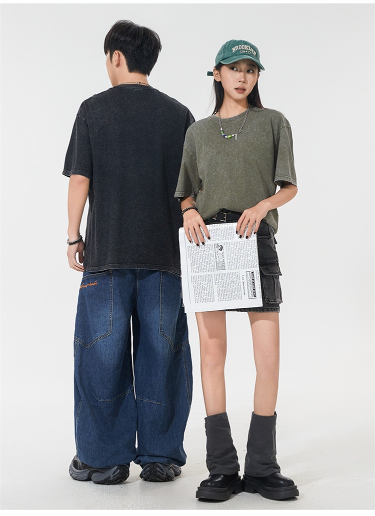 2025夏季情侣T恤230克精梳纯棉100%【水洗风格落肩款】