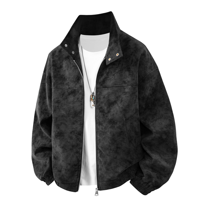 2025秋冬男款宽松时尚绒感皮夹克