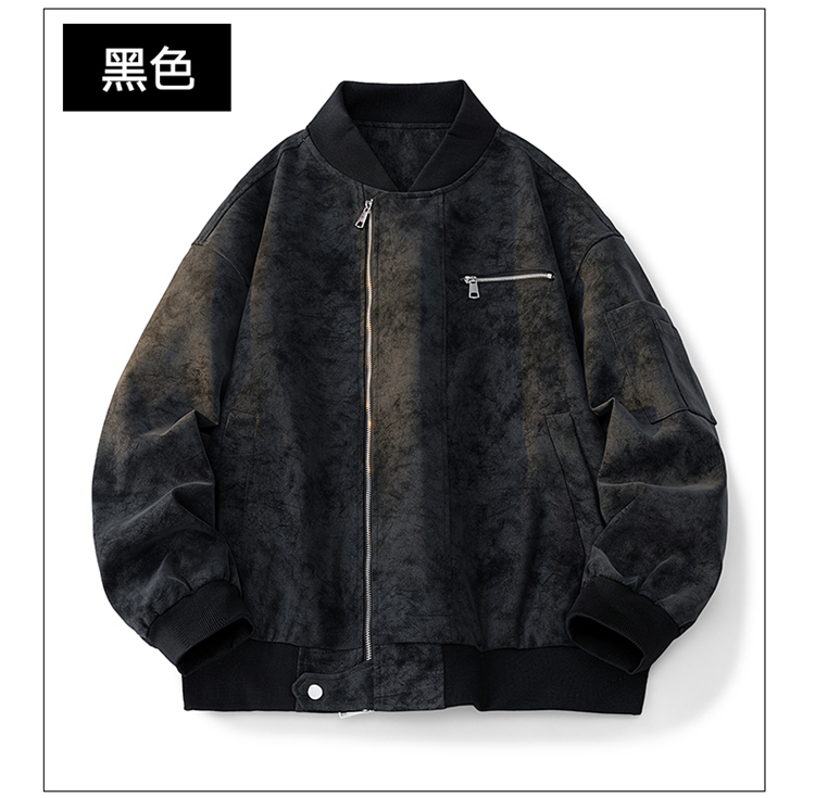 2025秋冬男款宽松时尚绒感皮夹克