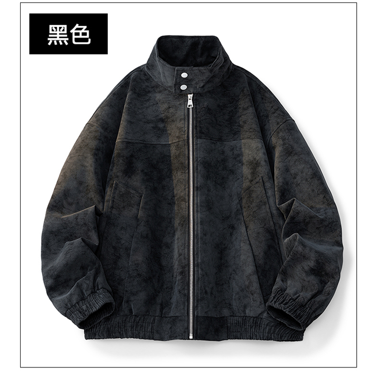 2025秋冬男款宽松时尚绒感皮夹克