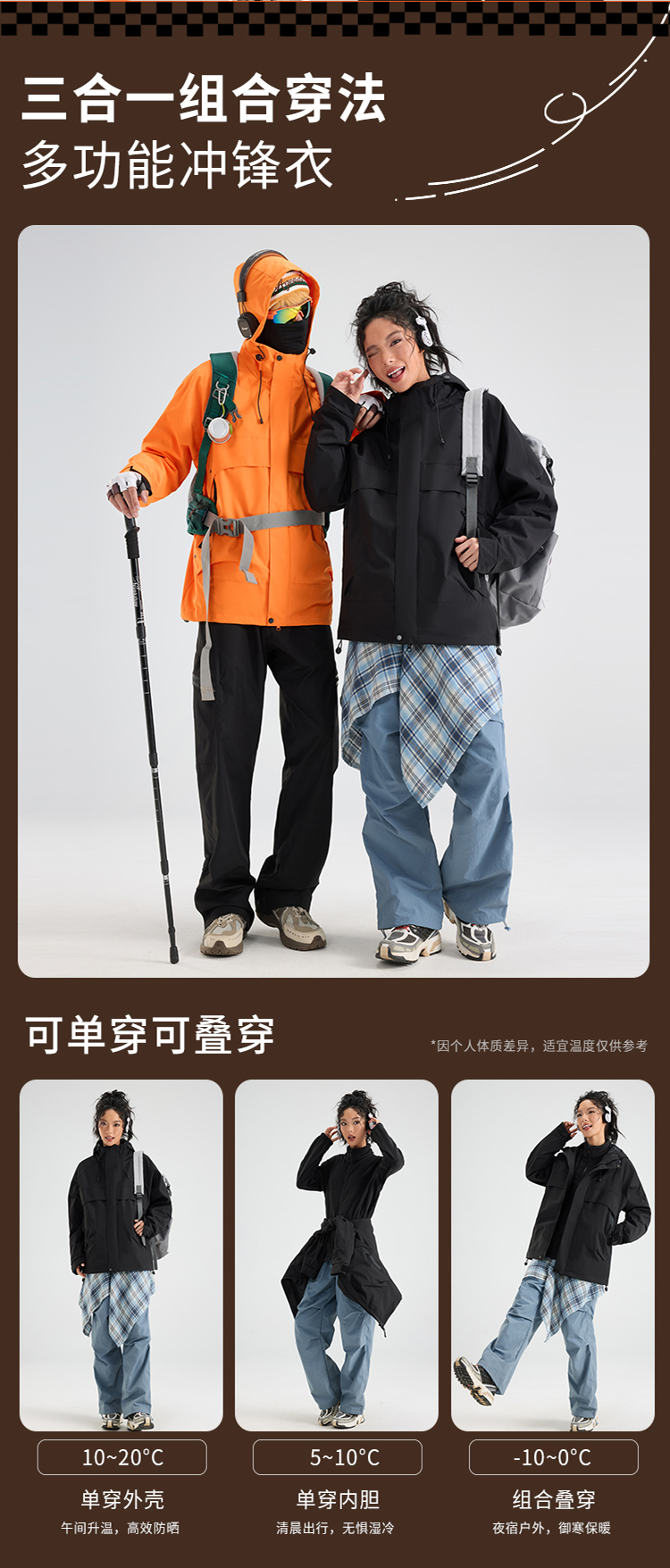 2025秋冬情侣款三合一冲锋衣两件套【26666外壳】